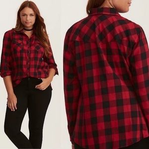 Torrid Red Plaid Button Front Shirt